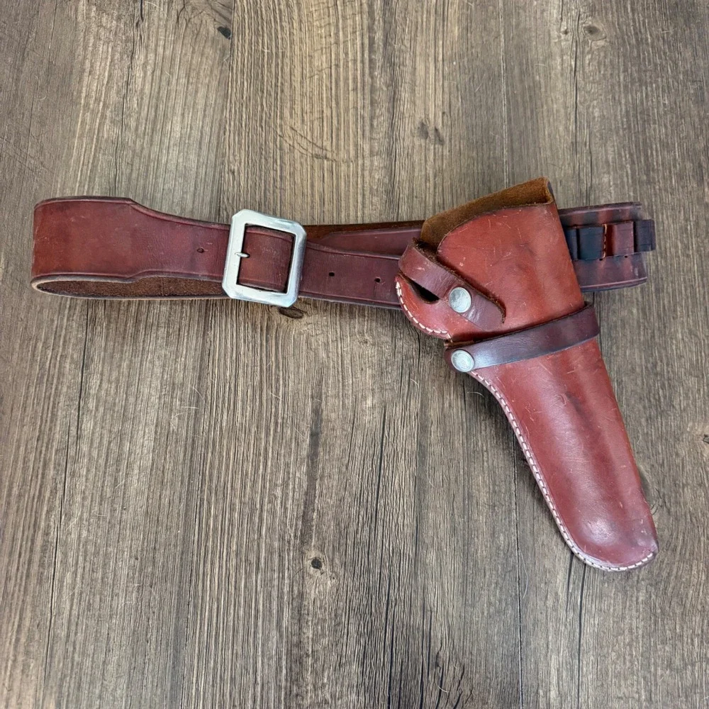 Vintage Hunter Leather Holster and Belt Set Brown 110016 Western Cartridge Loops